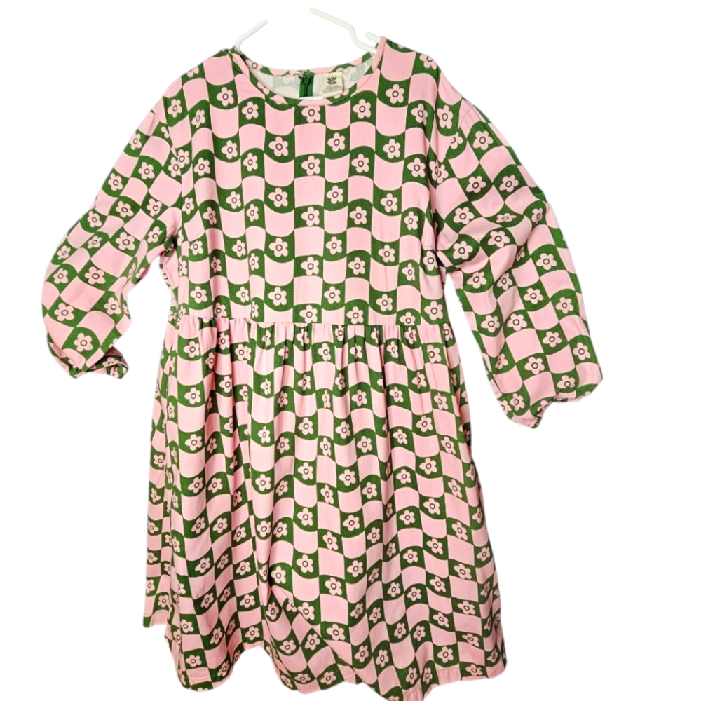 Lucy & Yak Pink and Green Checkered Midi Dress
